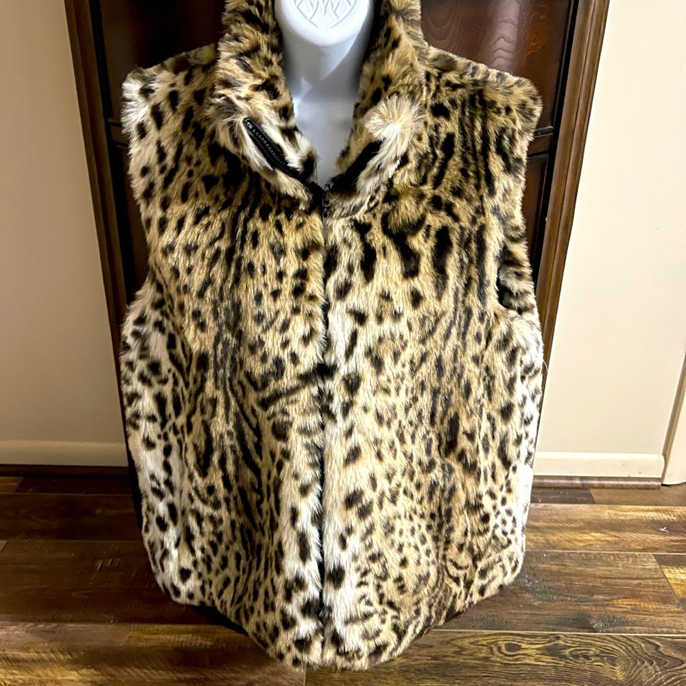 Gallery Reversible Faux Fur Vest Pockets Zip Sz L